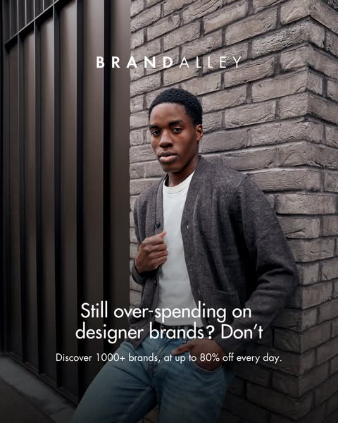 This image ad for BrandAlley aims to attract consumers who are overspending on designer brands. It highlights the availa