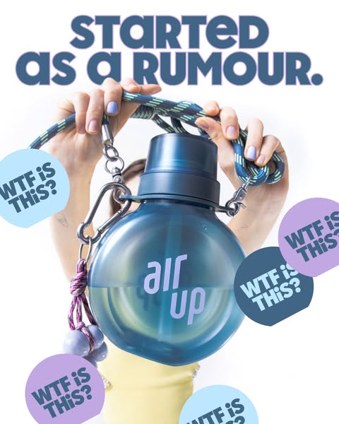 This ad is for Air Up, a water bottle brand. The ad features a woman holding an Air Up water bottle with the text “START