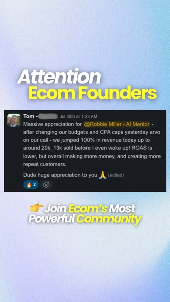 This ad uses a customer testimonial to promote a community for e-commerce founders.