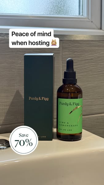 This image ad shows a Purdy & Figg toilet spray next to its box on the back of a toilet. The ad promises 'peace 