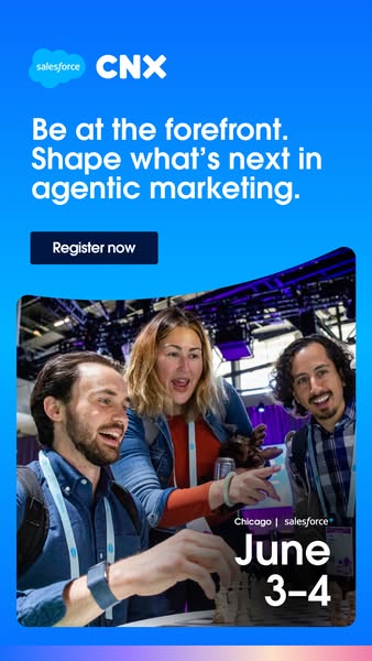 This ad is for the CNX event in Chicago, hosted by Salesforce on June 3-4. The ad features an image of three attendees a