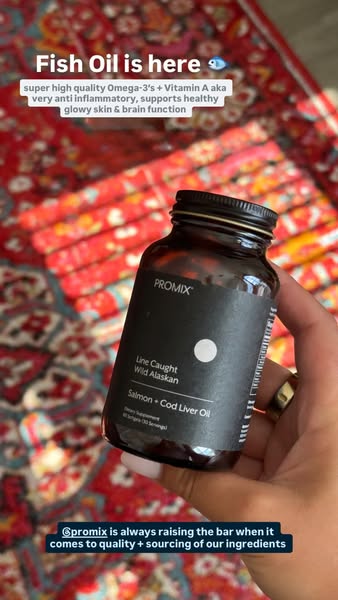 This ad promotes Promix's line caught wild Alaskan salmon and cod liver oil. The ad highlights the product's hig