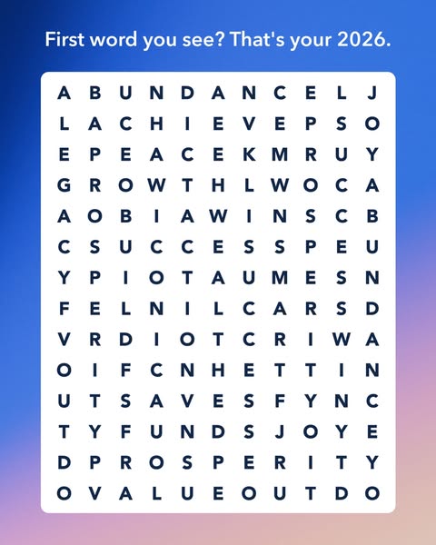 This ad uses a word search puzzle to engage users and prompt them to find a word that will represent their 2026.
