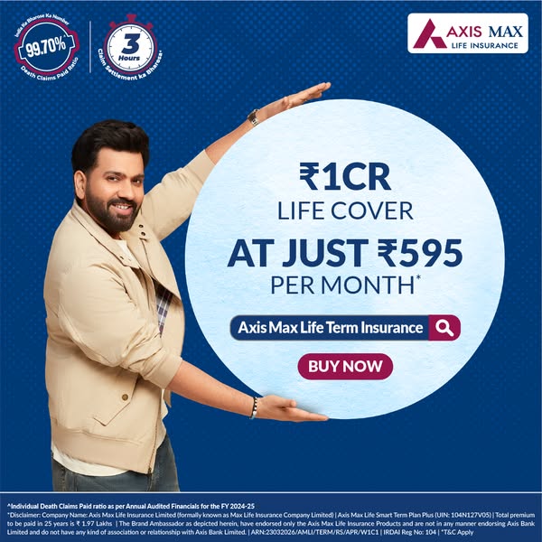 This ad for Axis Max Life Insurance features Rohit Sharma, the brand's ambassador, to highlight its claims paid rati