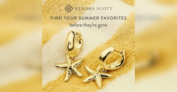 A summer-themed image showcasing gold starfish earrings on a striped towel, emphasizing a limited-time opportunity to pu