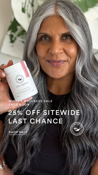 An image ad featuring a woman holding a jar of 'Glow Ageless' product to promote a limited-time sale. The ad emp
