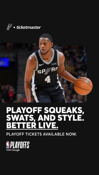 This image ad by Ticketmaster promotes playoff tickets with a focus on the energy and excitement of live basketball game