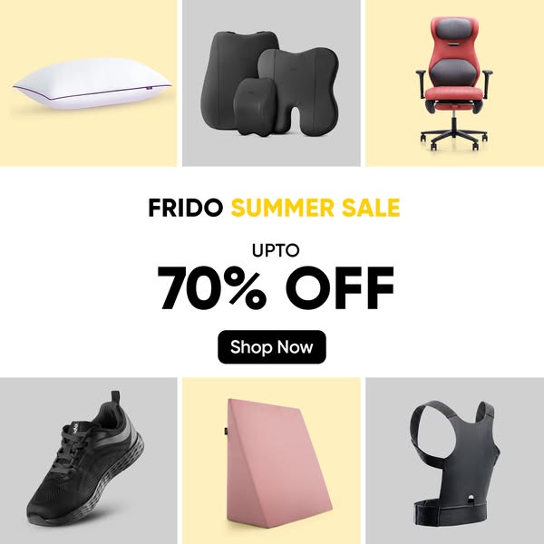 This ad promotes FRIDO's summer sale, offering up to 70% off. The visual features a collage of various FRIDO product