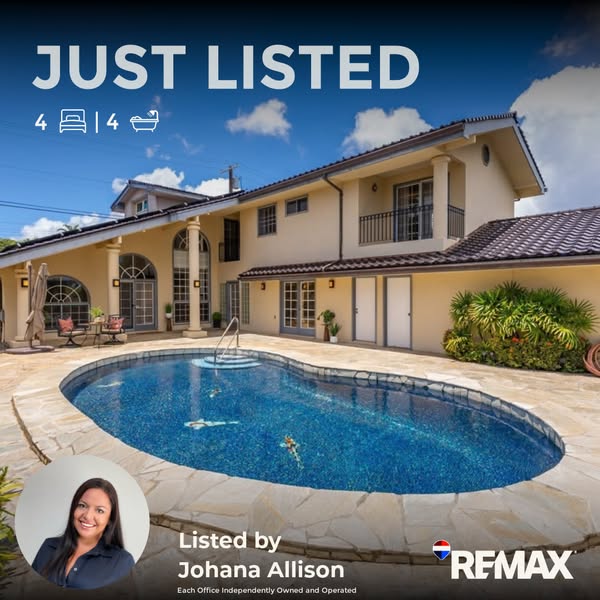 This real estate ad showcases a newly listed house with a swimming pool, emphasizing the number of bedrooms and bathroom