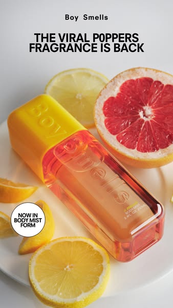 This ad showcases Boy Smells' Poppers fragrance in body mist form. The ad highlights the return of the viral fragran