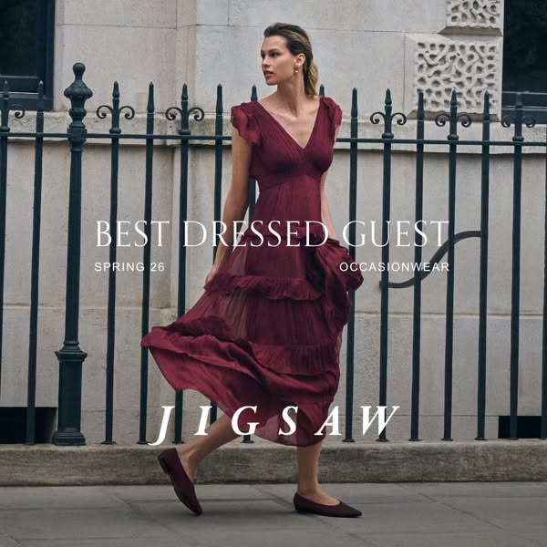 This ad promotes Jigsaw occasionwear, specifically targeting guests looking for the perfect spring dress. The ad feature