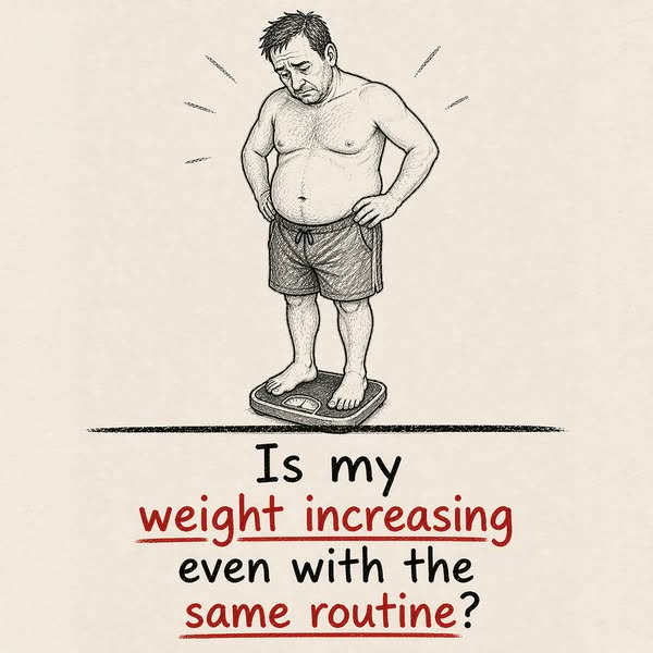 The ad image features a man standing on a scale looking down with a sad expression, implying he's unhappy with his w