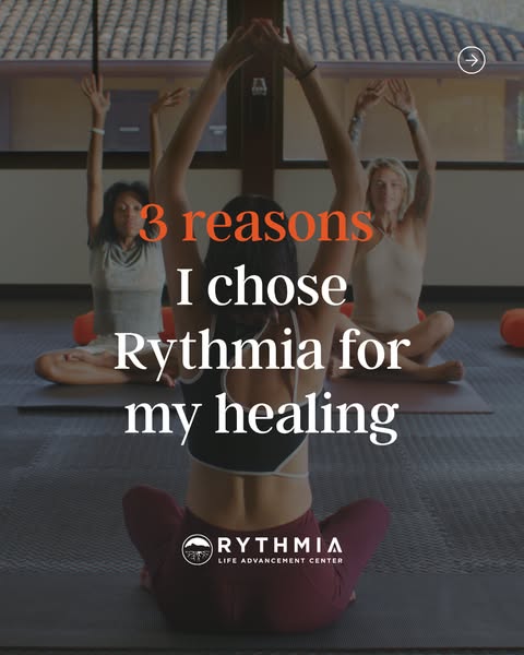 The ad promotes Rythmia Life Advancement Center and highlights the reasons why one person chose it for their healing jou