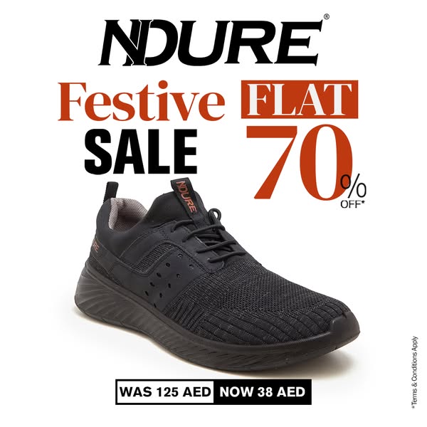 The ad features a single NDURE shoe alongside sale messaging.