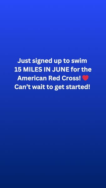 The ad promotes the American Red Cross by showing that someone has signed up to swim 15 miles in June for the charity.