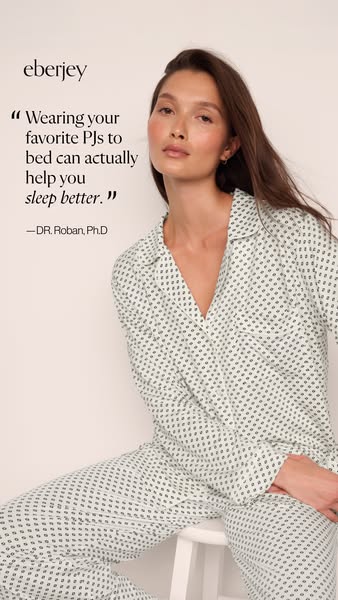The ad features a woman wearing pajamas. The ad features a quote from a doctor saying, "Wearing your favorite PJs t