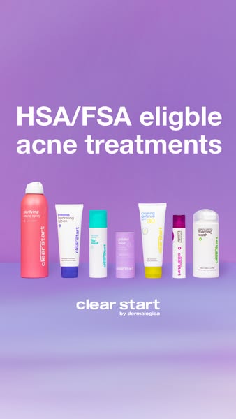 An advertisement for Clear Start acne treatments that are eligible for HSA/FSA spending.