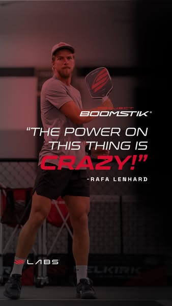 This ad features a testimonial from Rafa Lenhard about the power of the BOOMSTIK paddle.