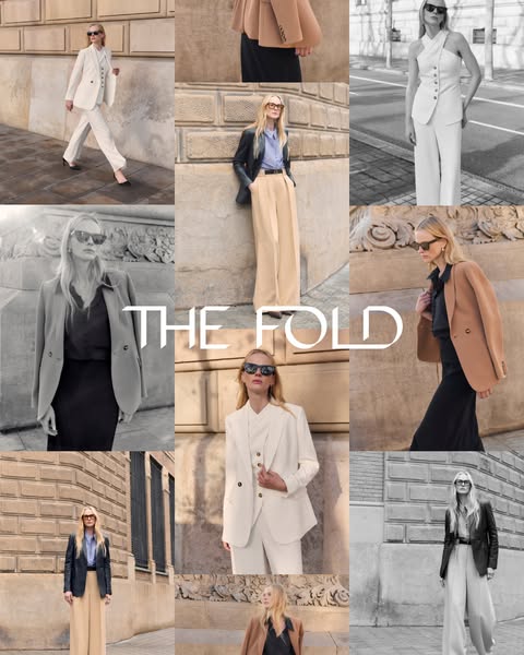 This ad for The Fold features a grid of images with a model wearing suits and other professional attire. The image inclu