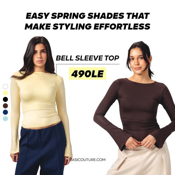 This image ad features two women wearing long-sleeved shirts in different colors. The ad promotes the style and color op