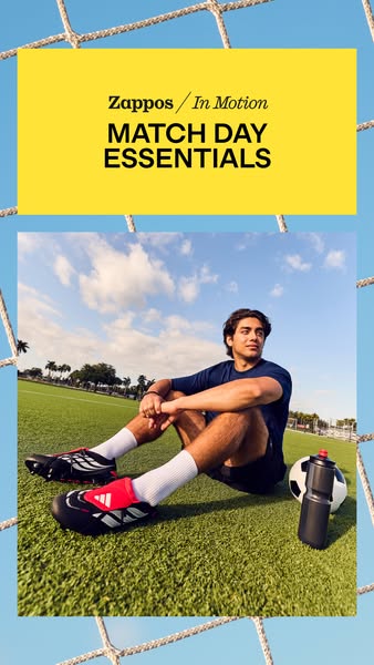 This Zappos ad features a young man wearing soccer cleats and sitting on a soccer field, promoting Zappos as the place t