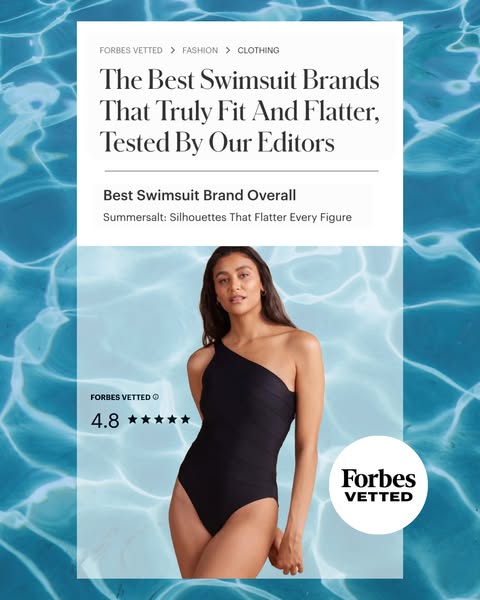 This ad features a Forbes Vetted article about Summersalt swimsuits. The headline states that Summersalt's silhouett