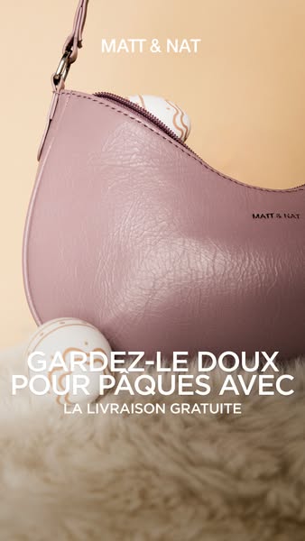 This ad highlights a MATT & NAT handbag in a soft color palette, offering free shipping for Easter.