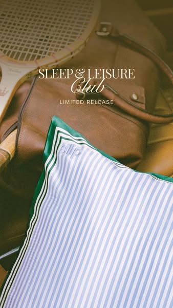 This ad showcases a striped pillowcase from SLIP's Sleep & Leisure Club limited release. The product is featured