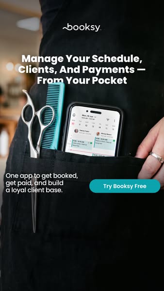 This ad shows the app Booksy and what it can do for people by showing a screen recording of the app as well as highlight
