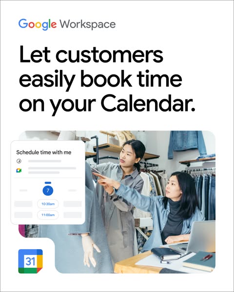 This ad for Google Workspace focuses on the ability for customers to book appointments directly on a business's Goog