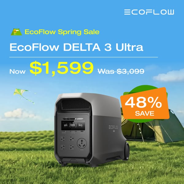 This image ad is promoting the EcoFlow DELTA 3 Ultra power station as part of a spring sale. The ad highlights a signifi