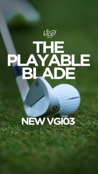 This ad promotes Vice Golf's new VGIO3 club. The ad showcases a close-up shot of the golf club and ball on a green t