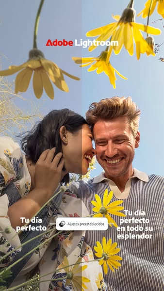 This ad for Adobe Lightroom uses a split screen to show the difference between an unedited photo and one edited with the