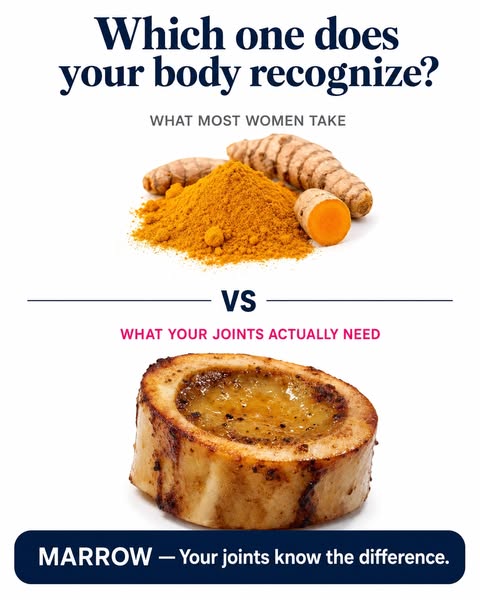 This ad uses a 'versus' approach to compare a common supplement ingredient, turmeric, with marrow. The ad copy a