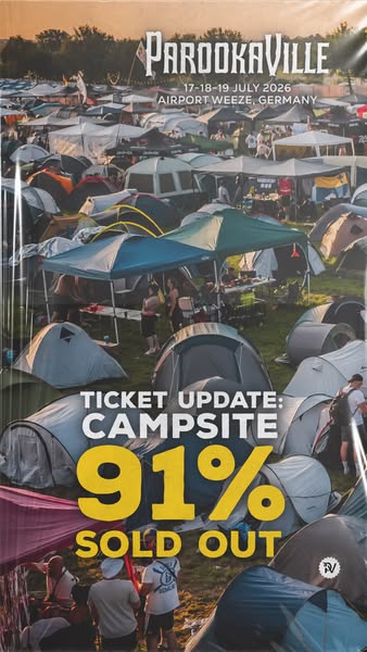 This ad announces that 91% of the campsites for the Parookaville music festival have been sold out.