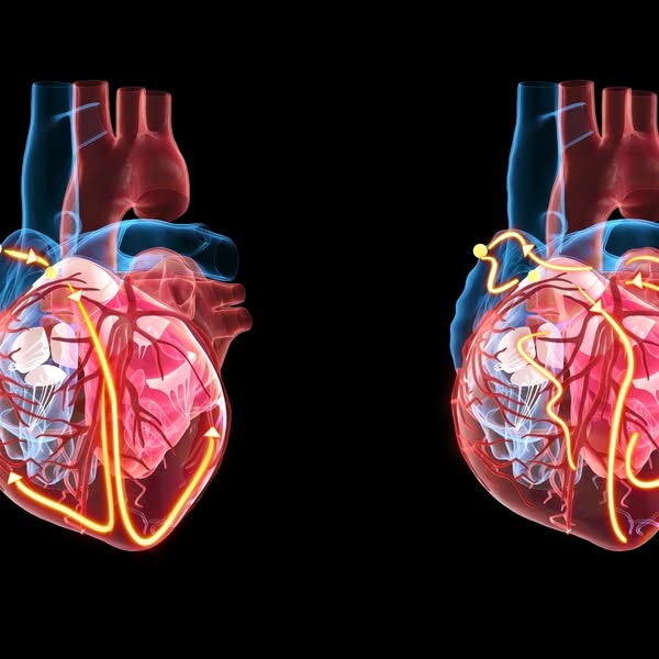 This ad features a split-screen visualization of a heart, with arrows indicating electrical pathways. It aims to educate