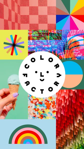 An image ad showcasing the Color Factory brand, featuring an arrangement of colorful visuals and the brand's logo.