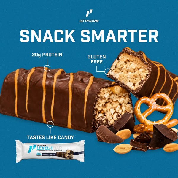 This ad for 1st Phorm LEVEL-1 Bar highlights some of the key features and benefits of the protein bar to the viewer.