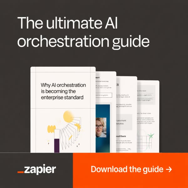This ad promotes the Zapier AI orchestration guide, highlighting its relevance to becoming the enterprise standard and e