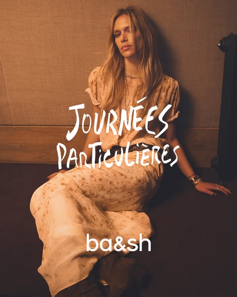 This ad showcases a woman wearing a dress from Ba&sh. The focus is on the dress and its overall style, suggesting it