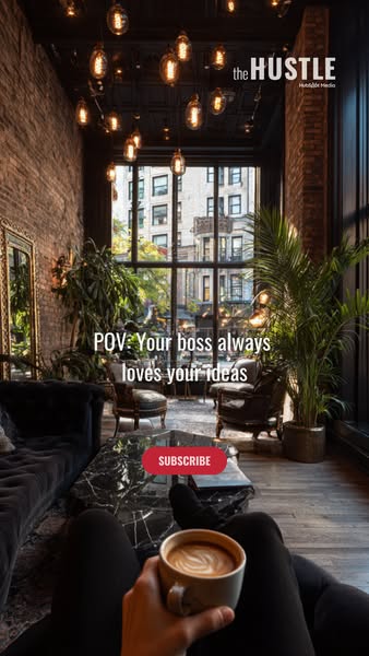 This ad for the Hustle features a person sitting in a beautiful living room sipping coffee while highlighting the benefi