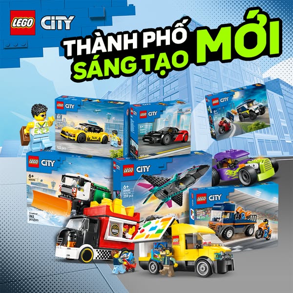 This ad showcases a variety of LEGO City sets, emphasizing the creative possibilities and the new city theme. The ad use