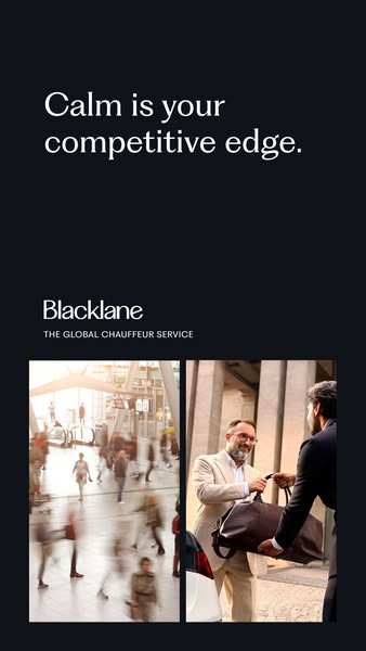 This image ad for Blacklane positions its global chauffeur service as a means to achieve a calm and competitive edge. It