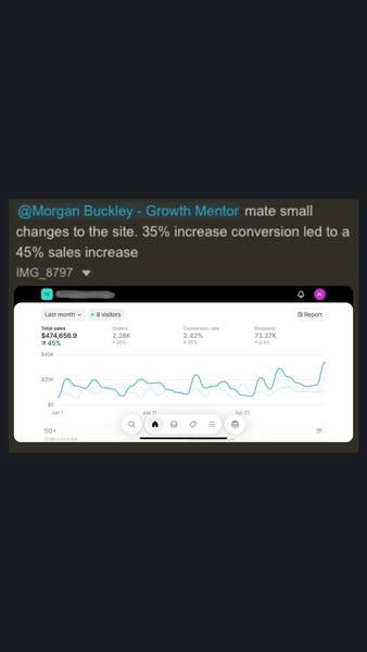 This ad uses a screenshot of a social media post from a growth mentor to show how small changes to a website can lead to