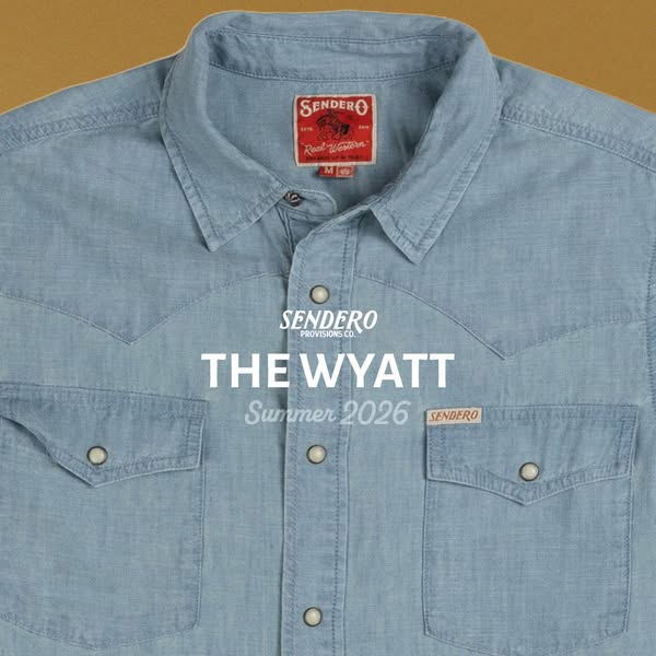 This ad showcases the "Wyatt" shirt by Sendero Provisions Co. The image focuses on the shirt's design and