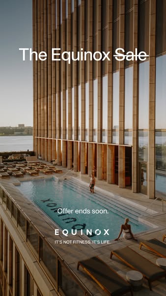 The ad showcases the Equinox brand via a view of one of their rooftop pool locations, while also pointing out the sale.