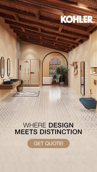 This ad for Kohler features a luxurious bathroom with a Mediterranean-inspired design. The ad emphasizes the brand's