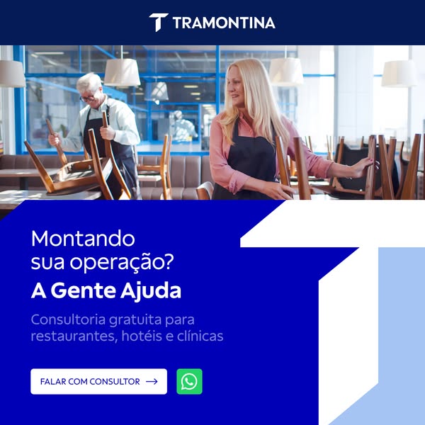 The ad promotes Tramontina's consulting services for setting up restaurants, hotels, and clinics. It features an ima