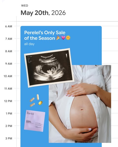 The ad shows an image made to appear like a calendar with an ultrasound on the date of Perlel's Only Sale of the Sea
