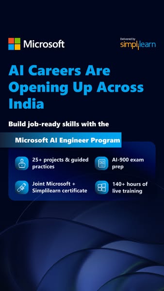 This ad promotes the Microsoft AI Engineer Program offered by Simplilearn. It highlights the program's features and 